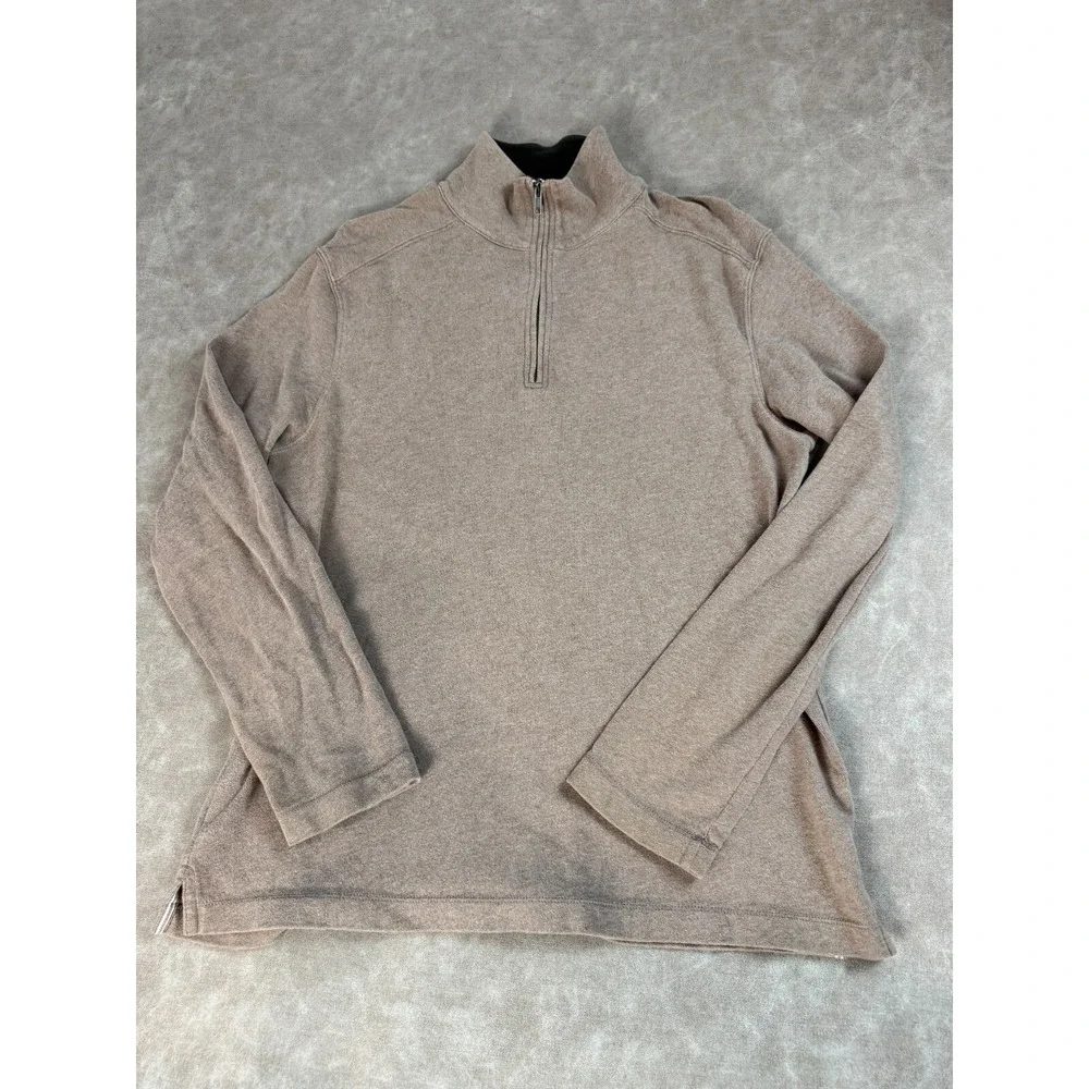 J. Crew Mens 1/4 Zip Mock Neck‎ Pullover  Beige Knit Cotton Sweater S OVERSIZED